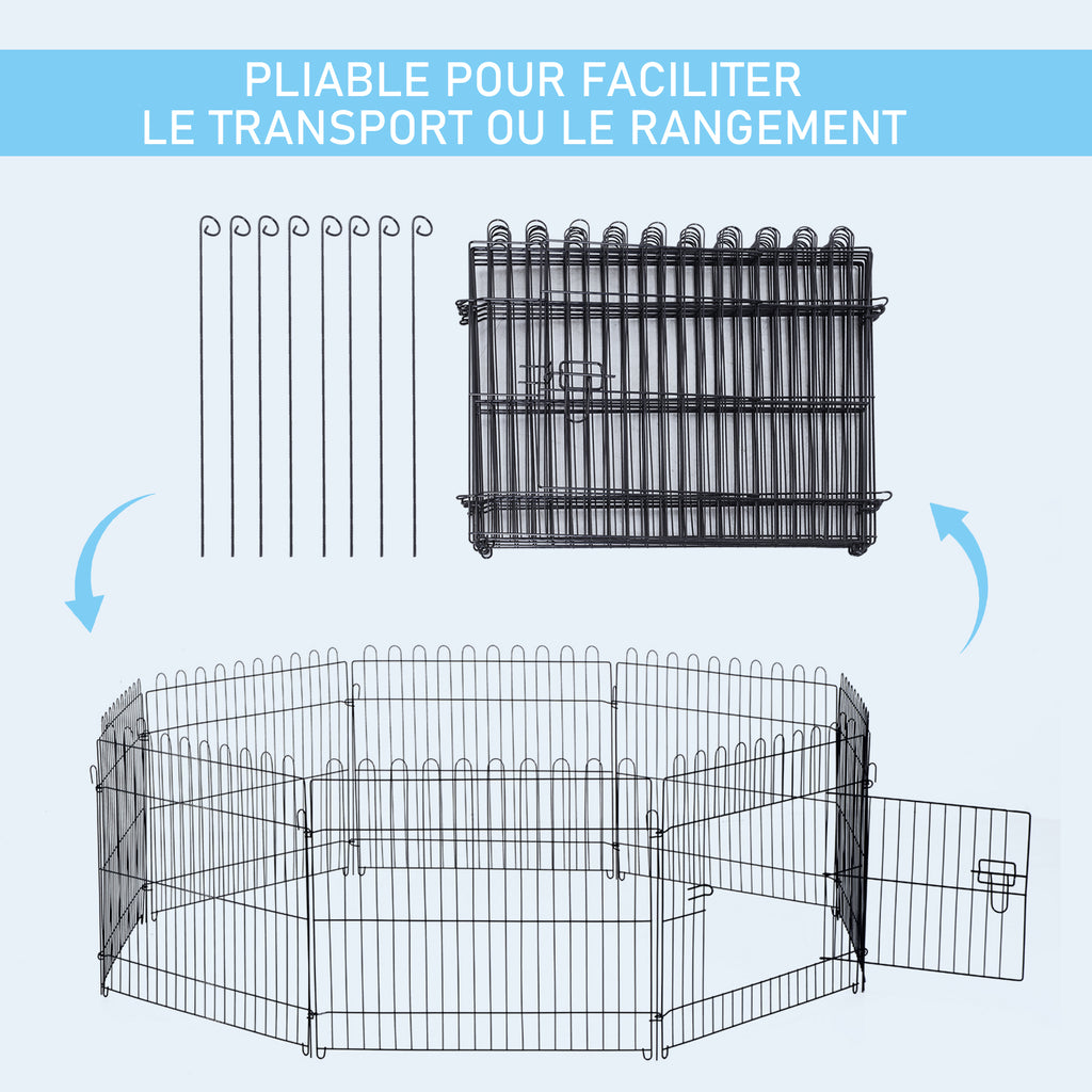 Parc enclos chiots animaux domestiques pour chiens lapins rongeurs petits animaux intérieur et extérieur diamètre 180 cm 8 panneaux 71 x 61 cm noir