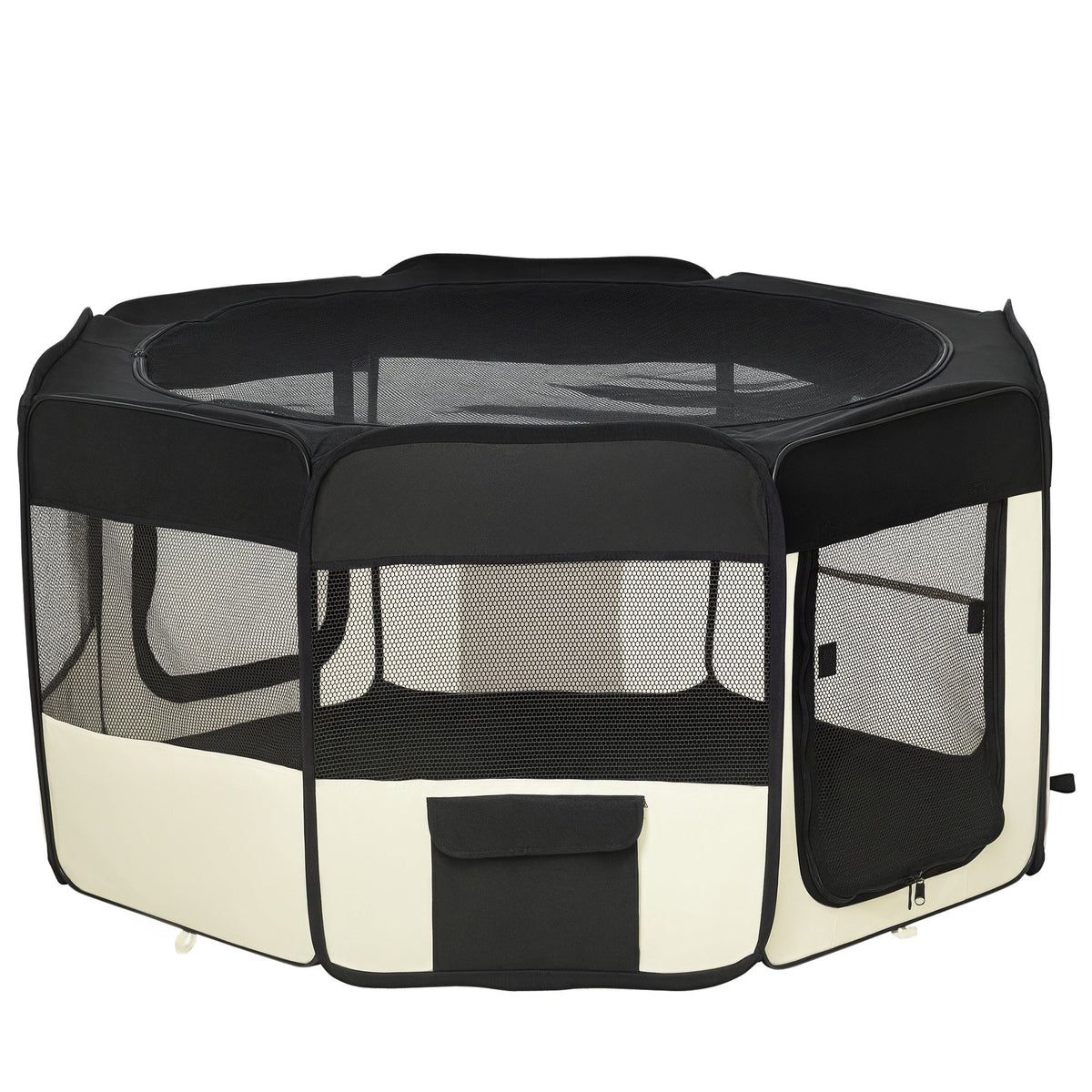 Parc enclos pliable pour chien chat petits animaux octogonal en tissu Oxford et acier - Ø 120 x 58H cm - noir et crème - Alma Nova Care