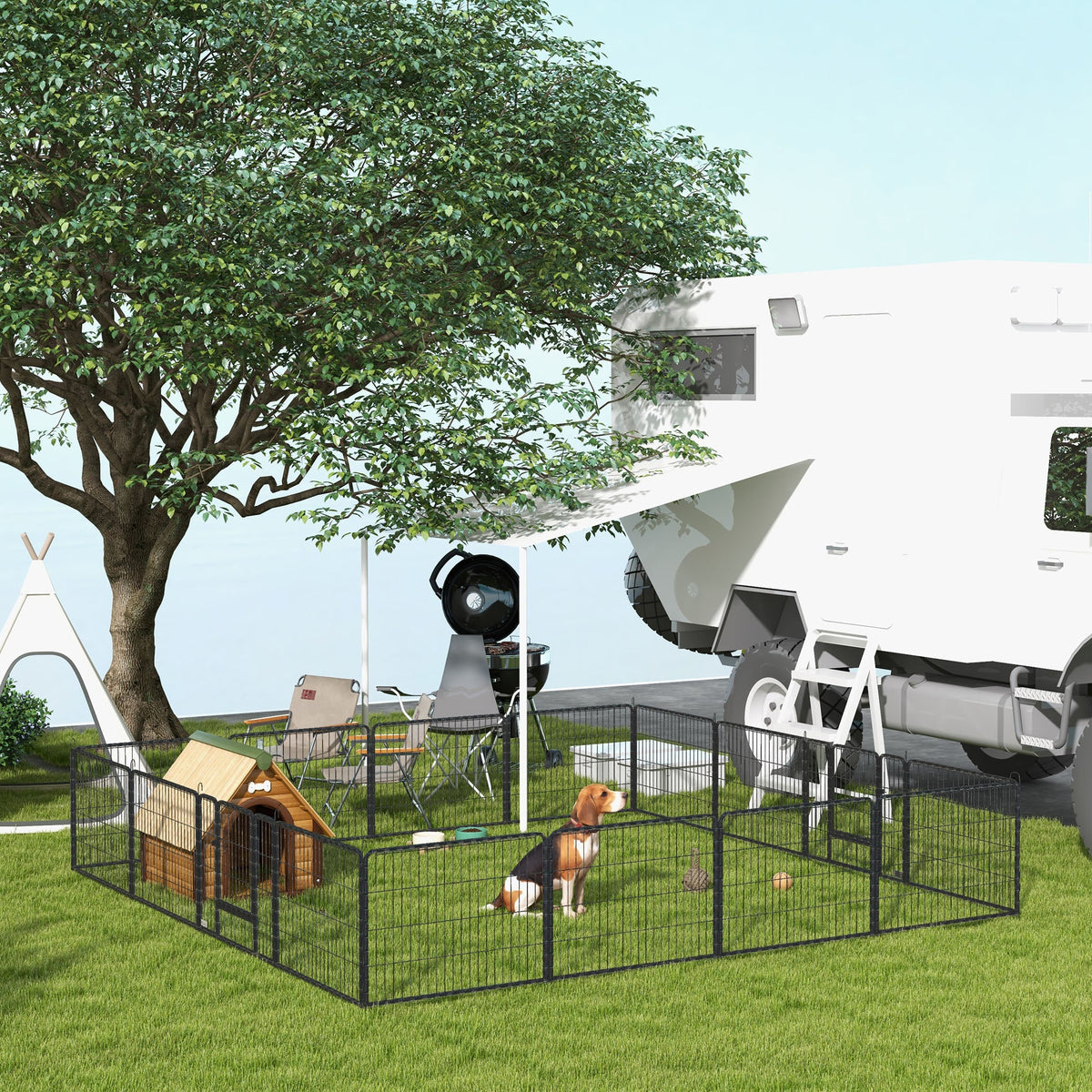 Parc pour chien, enclos chien 16 panneaux modulable et pliable, portable en acier avec portes 80 x 60 gris - Alma Nova Care