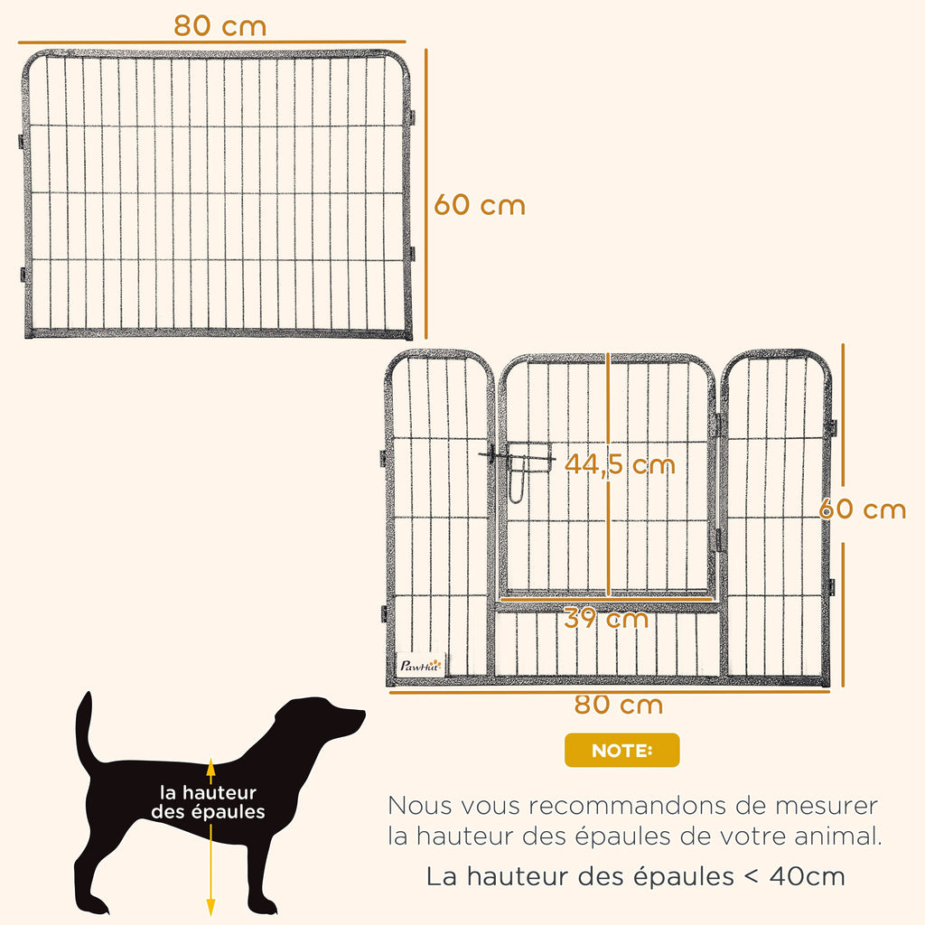 Parc pour chien, enclos chien 16 panneaux modulable et pliable, portable en acier avec portes 80 x 60 gris - Alma Nova Care