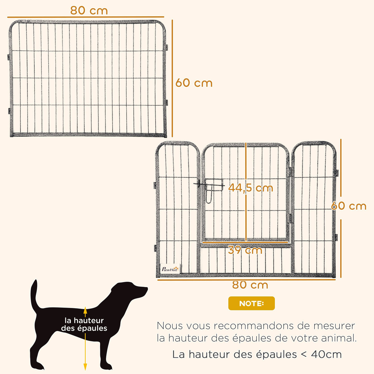 Parc pour chien, enclos chien 16 panneaux modulable et pliable, portable en acier avec portes 80 x 60 gris - Alma Nova Care