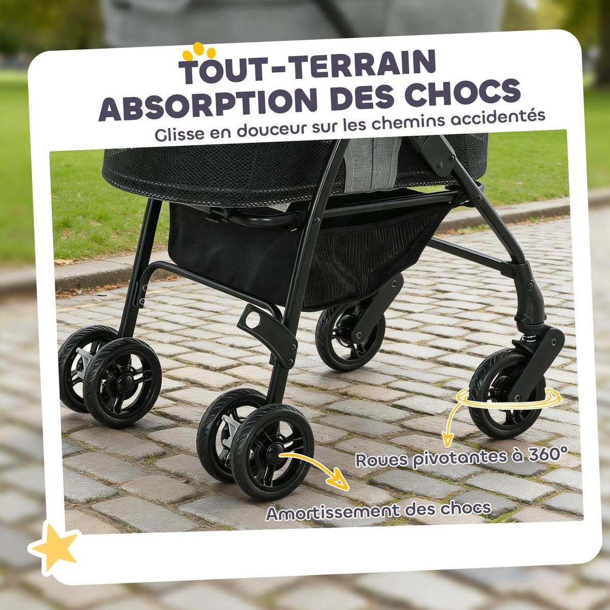 Poussette pour Chien Pousse-Chien 3 en 1 Détachable Pliable Nacelle Amovible et Sans Fermeture Éclair Suspension Gris - Alma Nova Care
