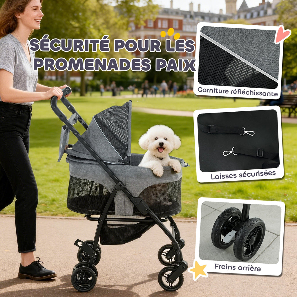 Poussette pour Chien Pousse-Chien 3 en 1 Détachable Pliable Nacelle Amovible et Sans Fermeture Éclair Suspension Gris - Alma Nova Care