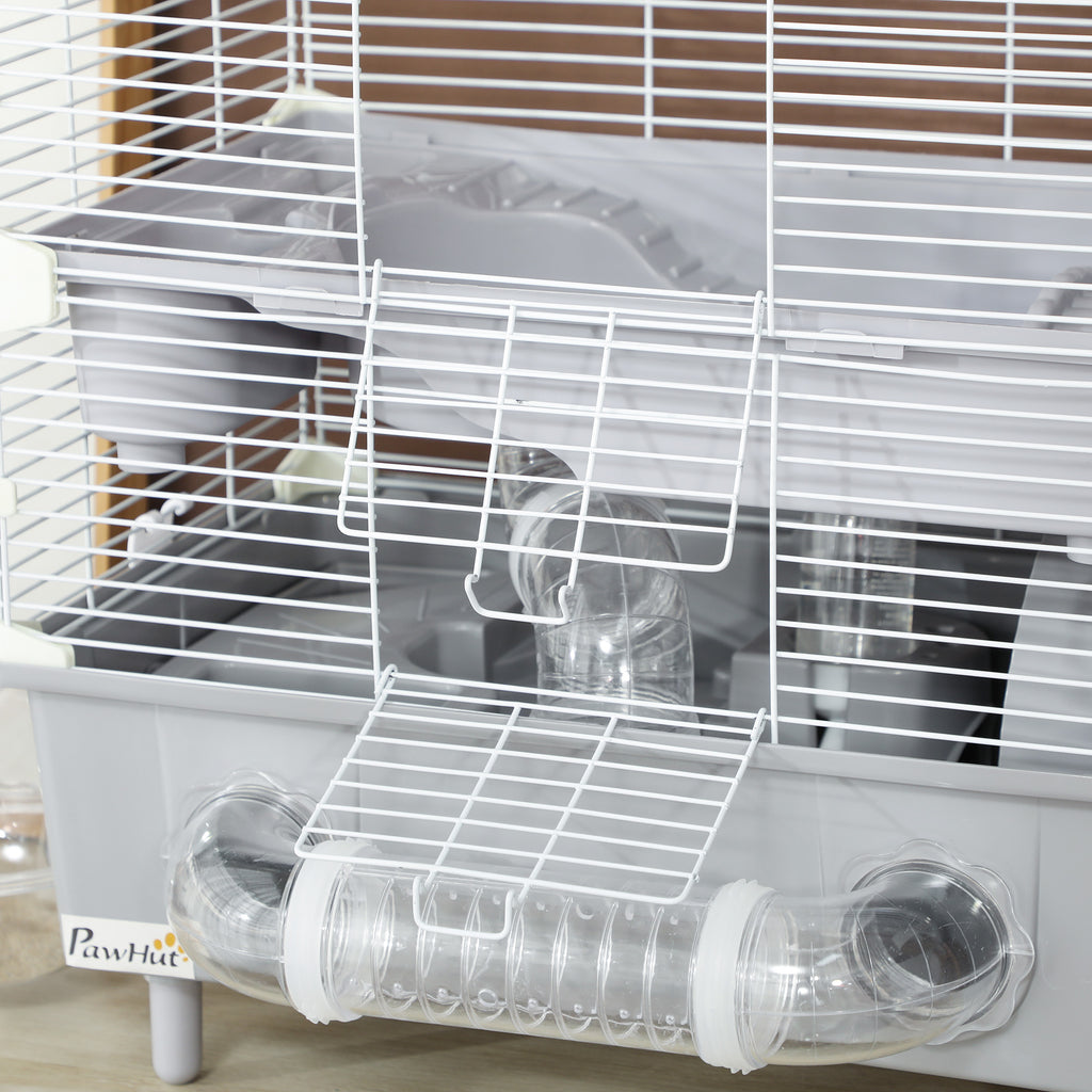Cage pour hamster  à 2 niveaux avec roue de course salle de bain en sable pour hamster nain 44,5 x 28 x 44 cm gris