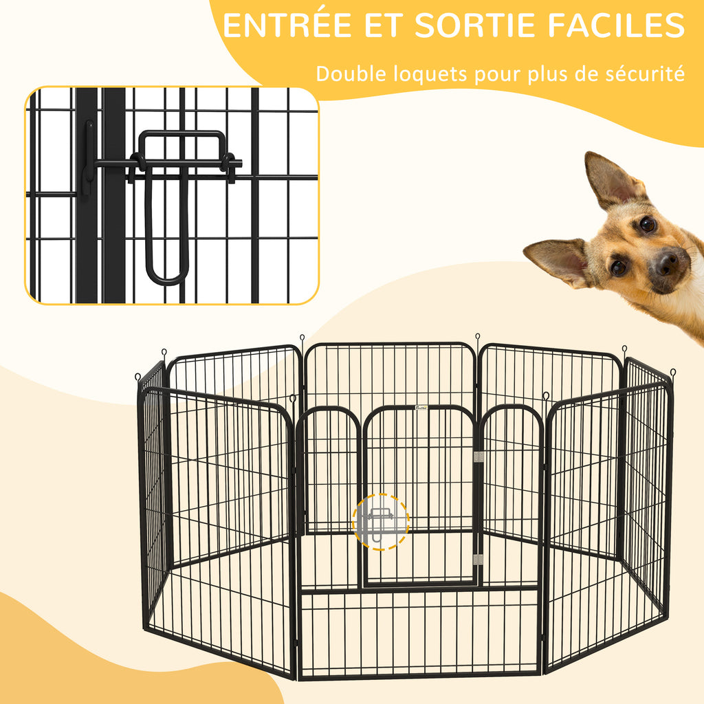 Luxe modulaire puppyren van epoxystaal met afsluitbare deur voor honden, konijnen, knaagdieren, kleine dieren, voor binnen en buiten 80 x 80 cm zwart