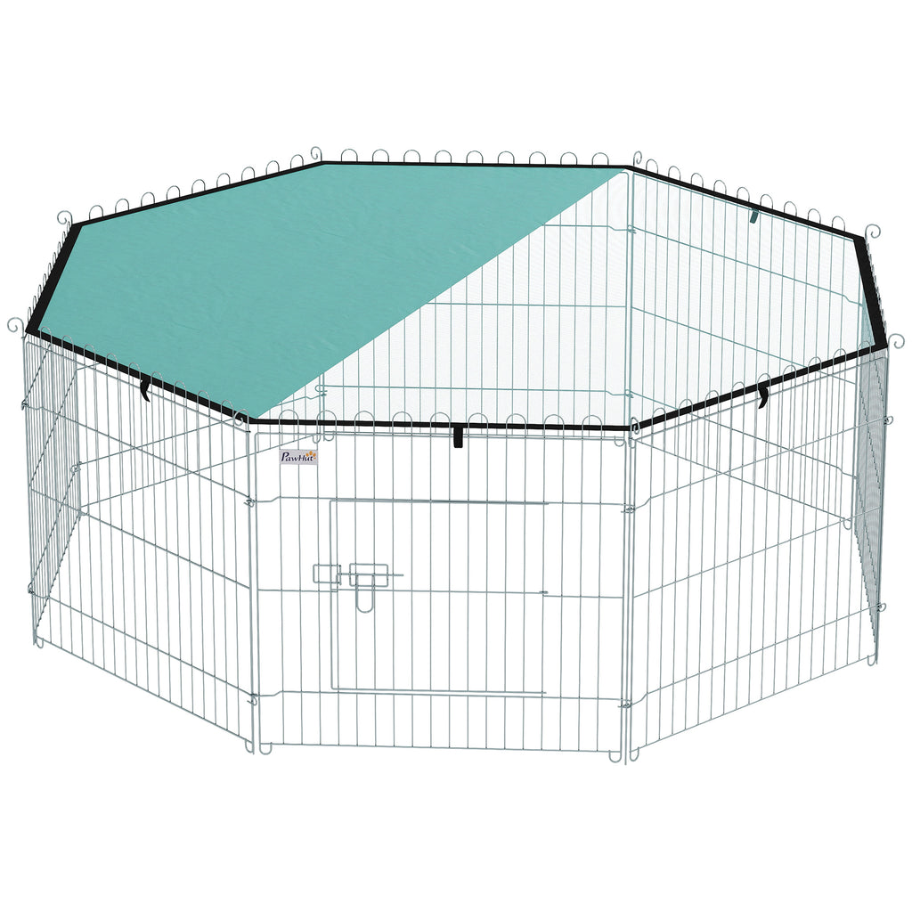 Parc pour chien, enclos chien 8 panneaux avec toit, modulable et pliable, enclos portable 60H cm avec porte argent vert