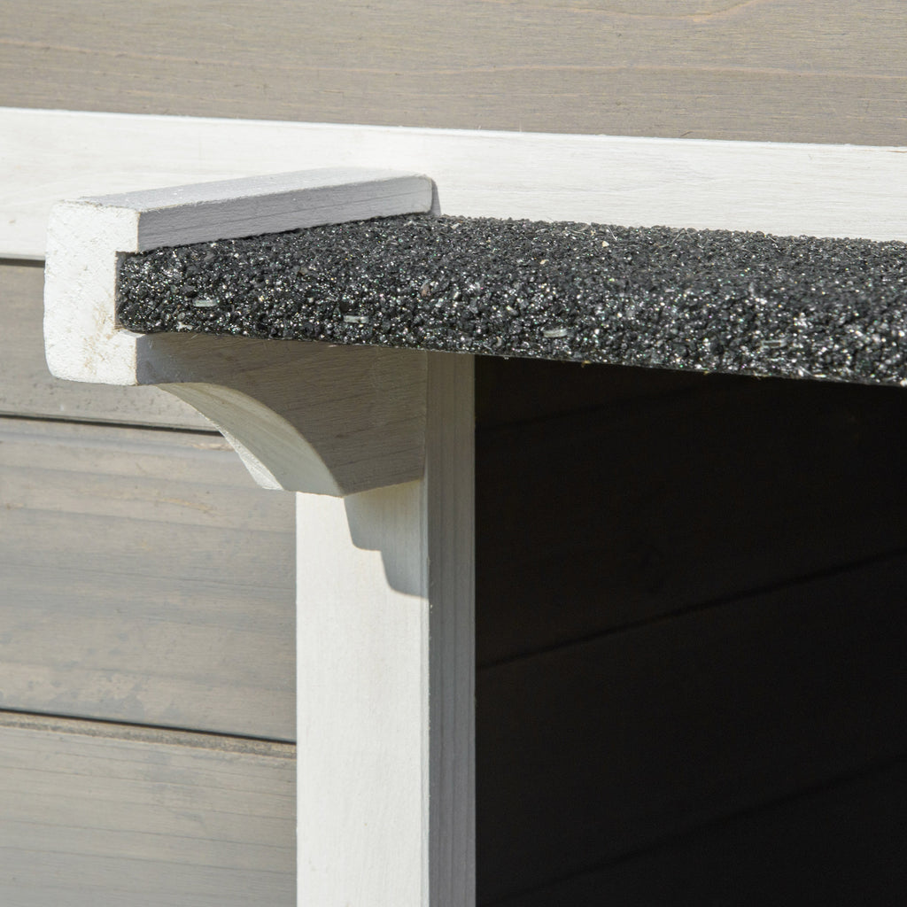 Maisonnette pour chats niche extérieure surélevé avec terrasse étanche en bois, dim. 115L x 66,5P x 74,7H cm, gris