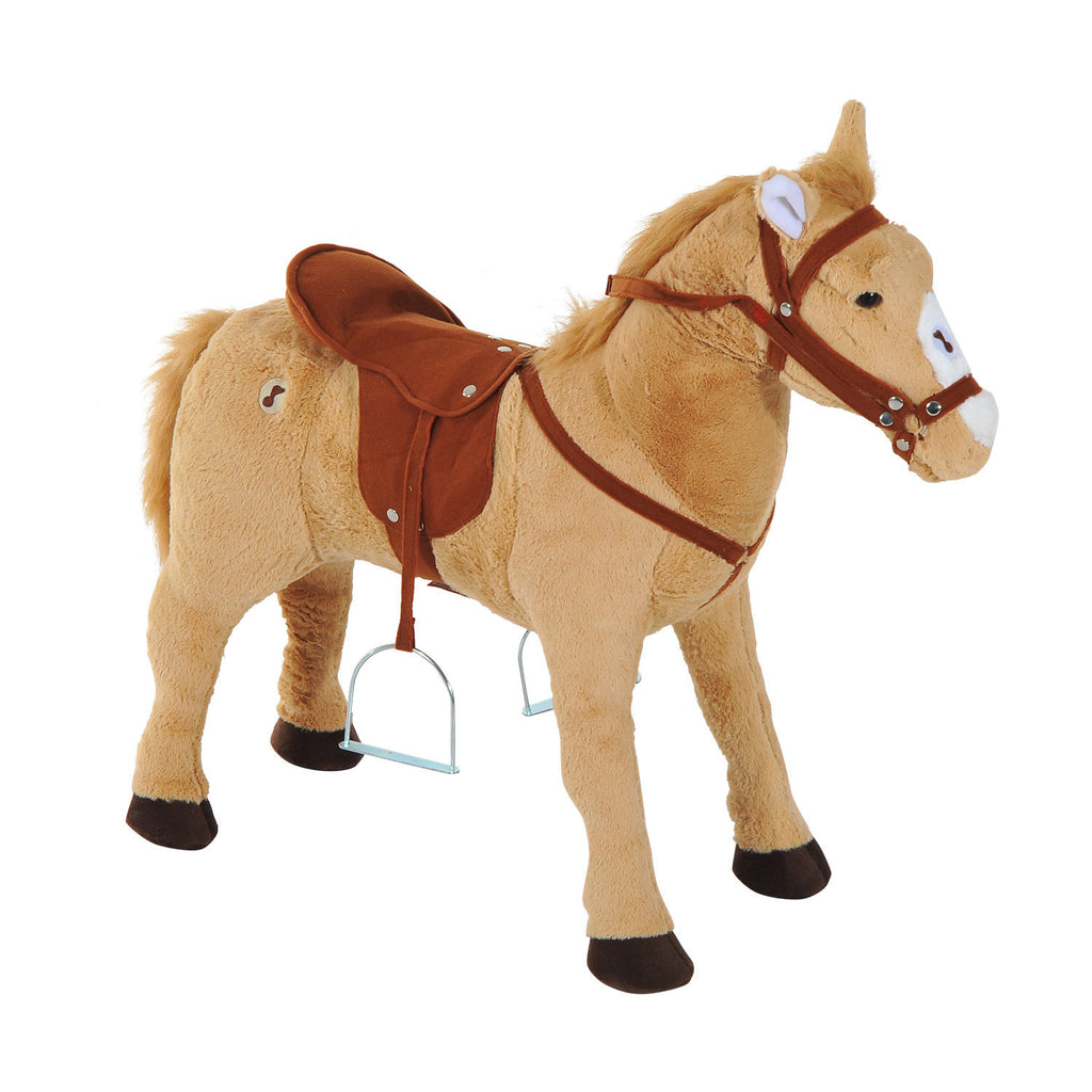 Staand pluche paard voor kinderen vanaf 2 jaar met geluidseffecten, zadel en hoofdstel, 85 cm (lengte), beige
