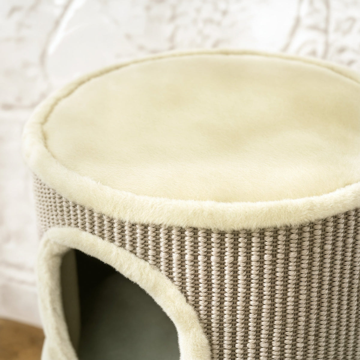 Tonneau à gratter pour chat arbre à chat sisal naturel et herbiers marins recouvert de peluche 35,5x35,5x49cm kaki café - Alma Nova Care