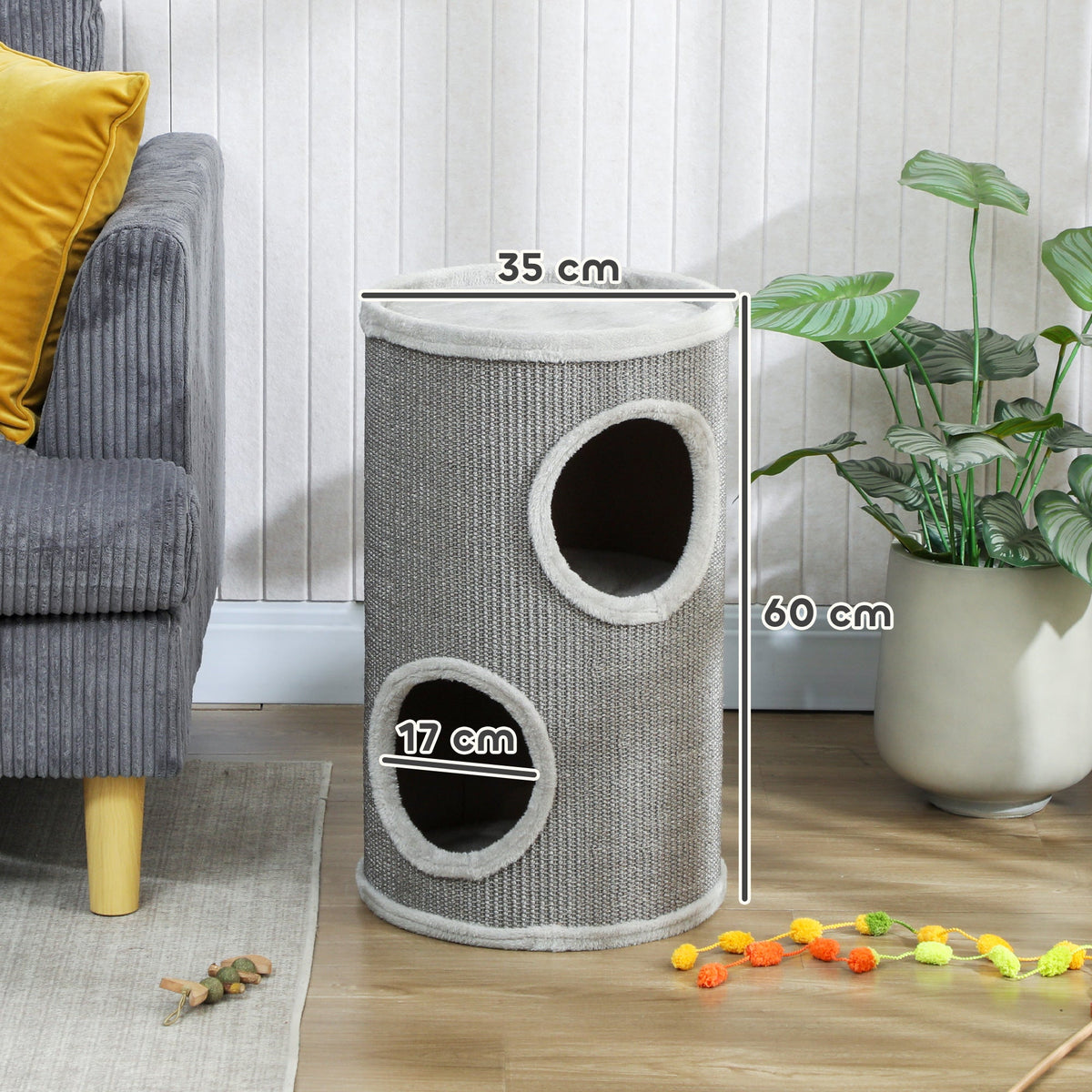 Tonneau à Gratter pour Chat, Tour à Griffer, Arbre à Chat à 2 Couches en Sisal Naturel, Ø35x60cm, Gris Clair - Alma Nova Care