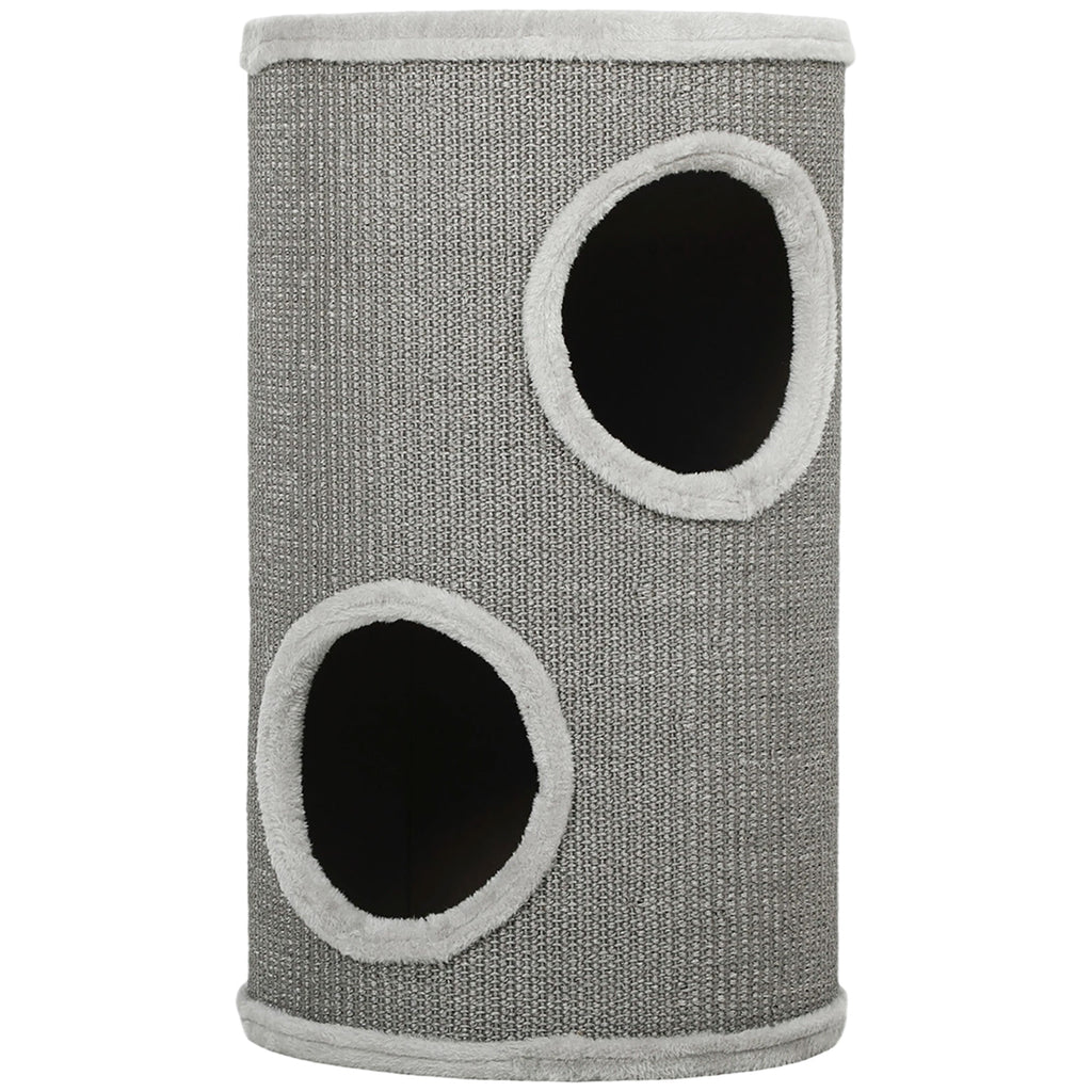 Tonneau à Gratter pour Chat, Tour à Griffer, Arbre à Chat à 2 Couches en Sisal Naturel, Ø35x60cm, Gris Clair - Alma Nova Care