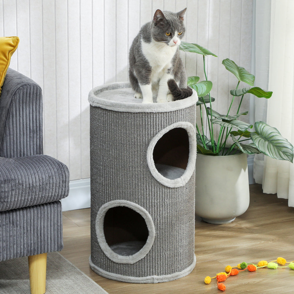 Tonneau à Gratter pour Chat, Tour à Griffer, Arbre à Chat à 2 Couches en Sisal Naturel, Ø35x60cm, Gris Clair - Alma Nova Care