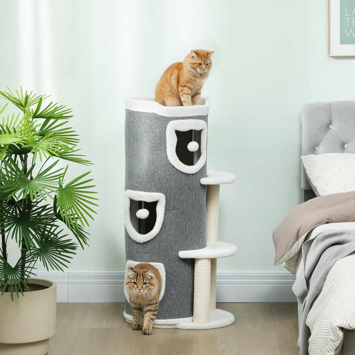 Tour pour chat à 4 niveaux arbre à chat stable avec griffoirs en sisal et bord en peluche 2 plateformes 50x36x101cm gris - Alma Nova Care