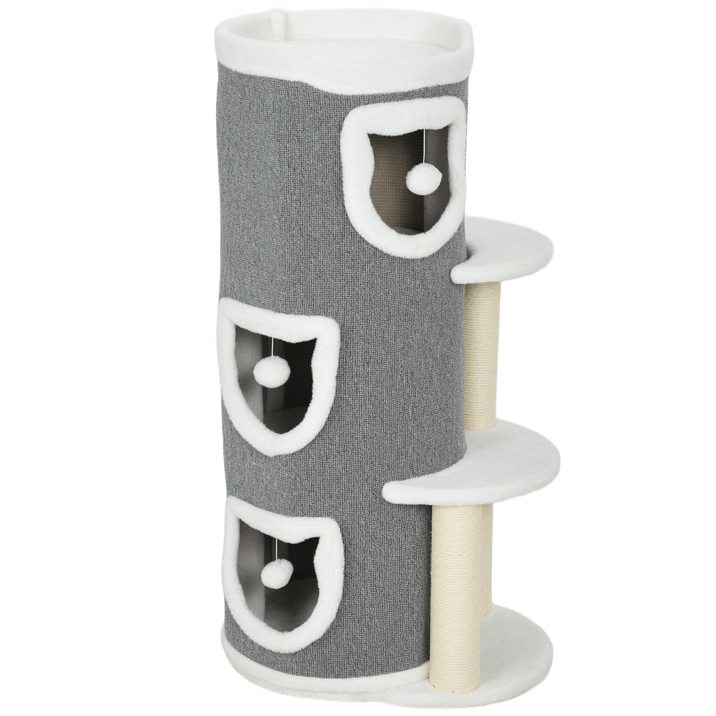 Tour pour chat à 4 niveaux arbre à chat stable avec griffoirs en sisal et bord en peluche 2 plateformes 50x36x101cm gris - Alma Nova Care