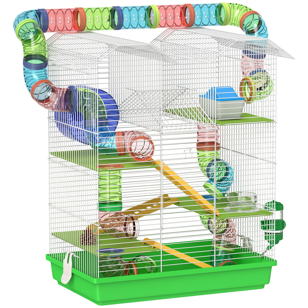 Hamster- en muizenkooi voor kleine knaagdieren met tunnel, voerbak, loopwiel en speelgoed 47 x 30 x 59 cm groen