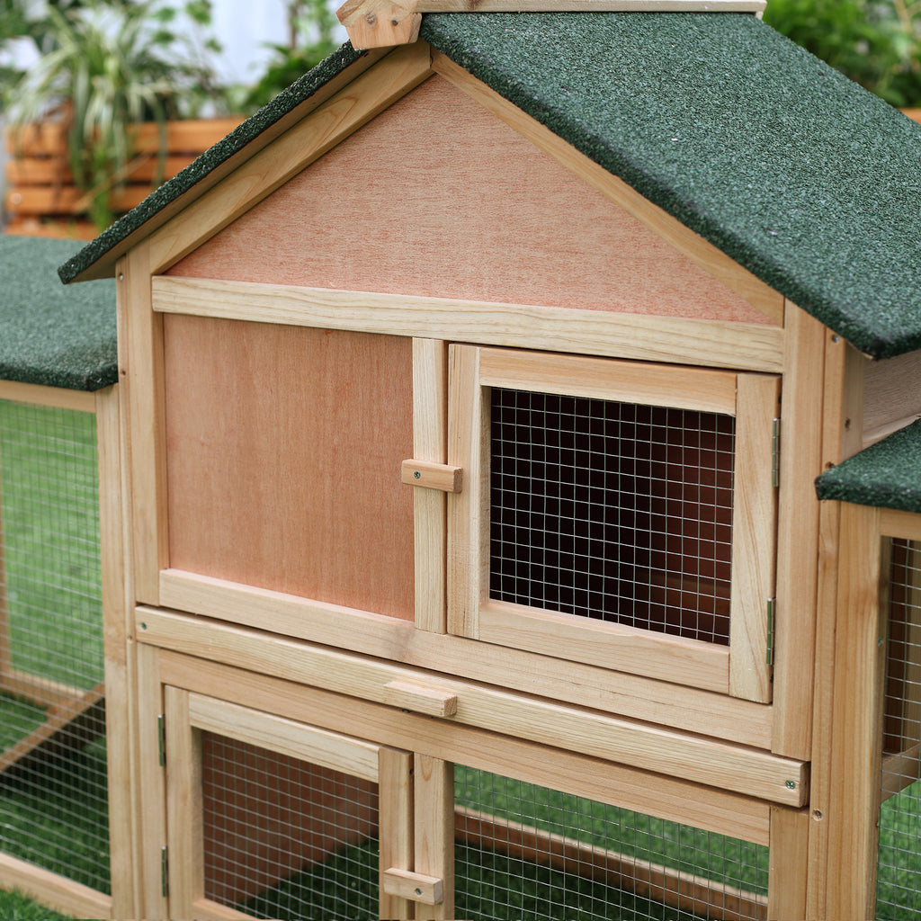 Clapier cage à lapins rongeurs XXL clapier nain 2 étages toit bitumé intégral tiroir déjection 210L x 45,5l x 84,5H cm bois massif pin pré-huilé