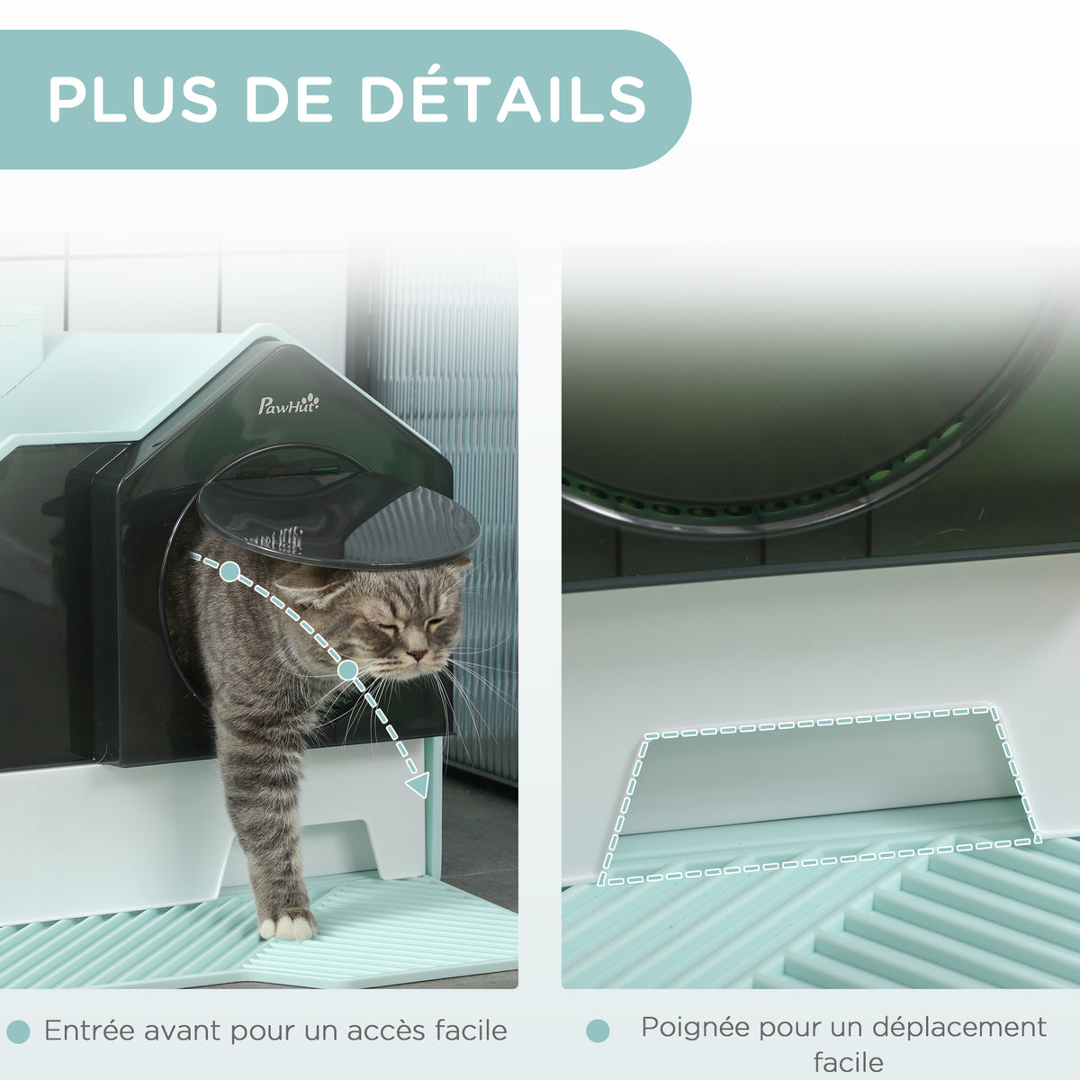 Maison de toilette bac à litière pour chat design maisonnette avec pelle, filtre et tapis dim. 47L x 45l x 42H cm bleu