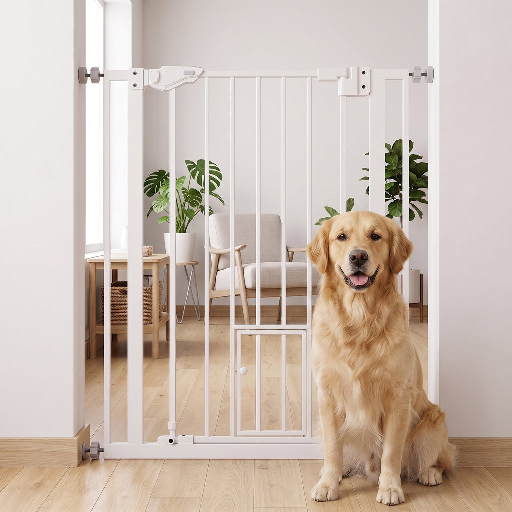 Barrière de sécurité animaux de 104H cm avec porte fermeture automatique système de double verrouillage sans percage