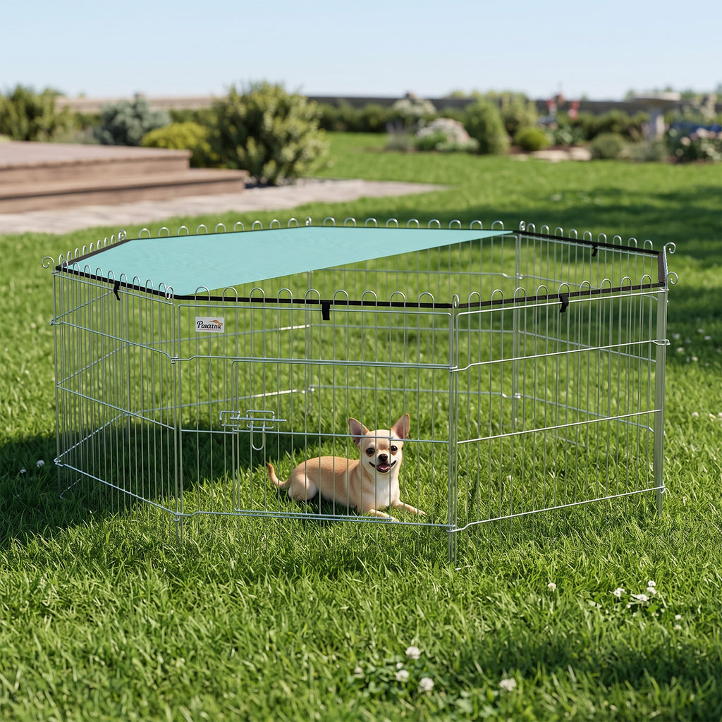Parc pour chien, enclos chien 8 panneaux avec toit, modulable et pliable, enclos portable 60H cm avec porte argent vert