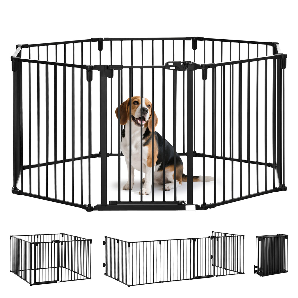 Barrière de Sécurité pour Cheminée, Parc Enclos Chien Pliable Modulable 8 Panneaux avec Porte, sans Perçage