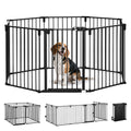 Barrière de Sécurité pour Cheminée, Parc Enclos Chien Pliable Modulable 8 Panneaux avec Porte, sans Perçage